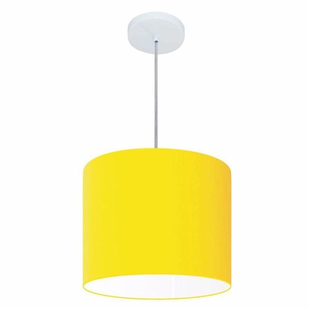 Lustre Pendente Cilíndrico Vivare Md-4143 Cúpula Em Tecido 35x25cm - Bivolt Amarelo 127/220v
