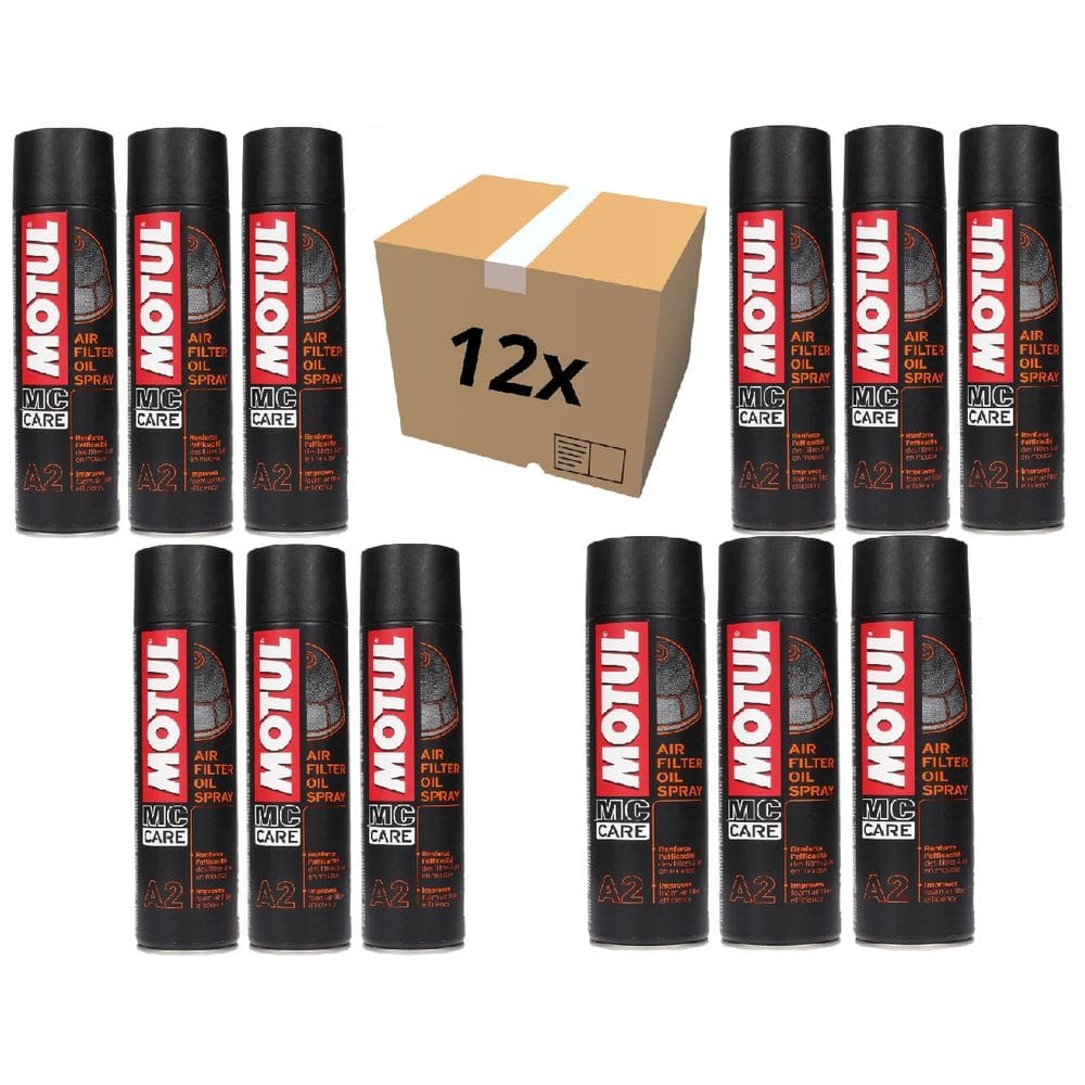 Kit Com 12 Lubrificantes Filtro De Ar Moto Motul A2 Air Filter Oil Spray 400Ml Caixa Fechada