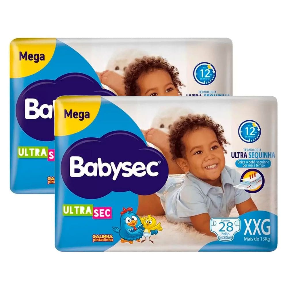 Kit 2 Fralda Babysec Ultrasec Tamanho XXG Pacote Mega 28 Unidades Descartáveis
