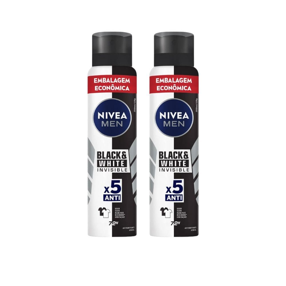 Kit 2 Desodorante Nivea Men Invisible Black & White Aerosol Antitranspirante 200ml