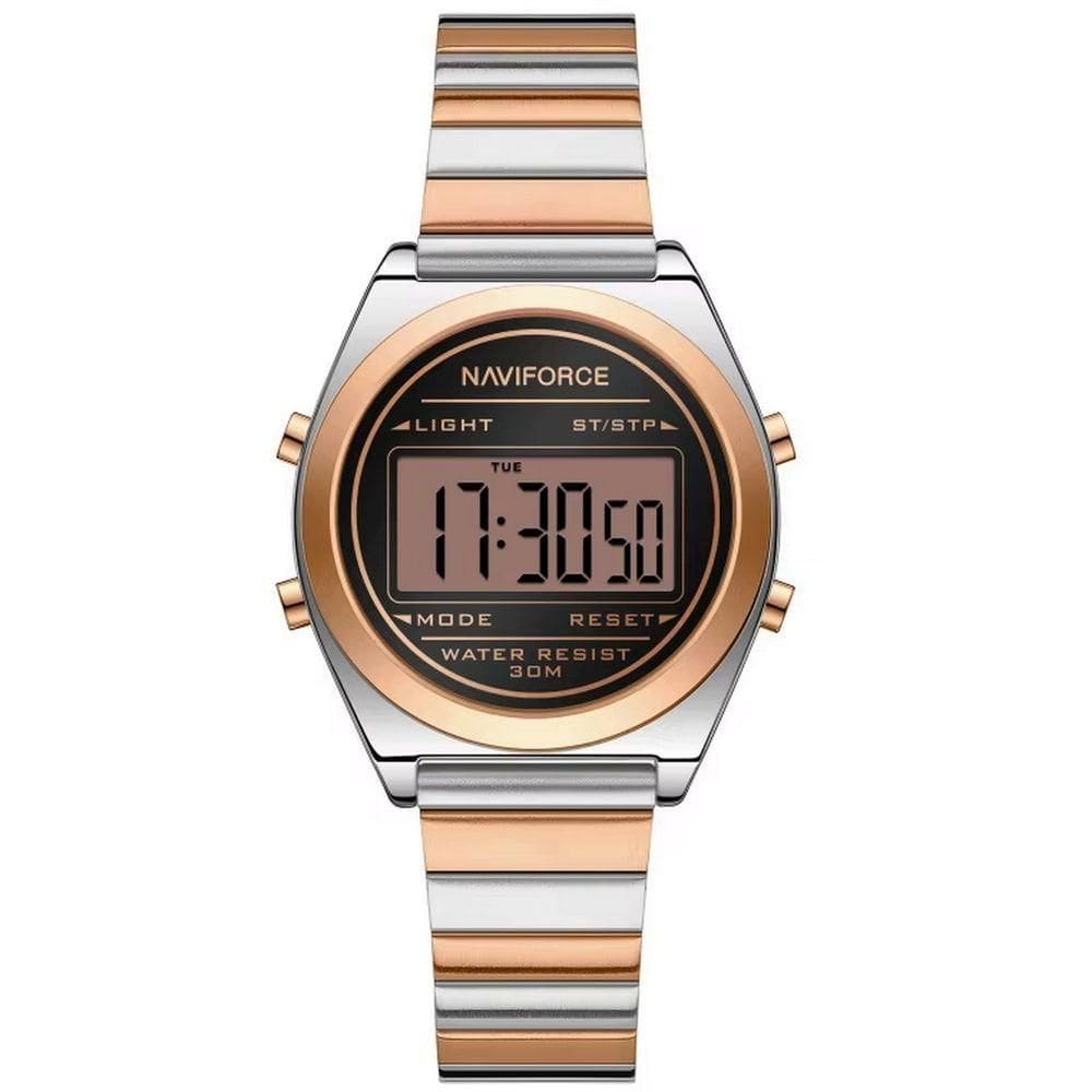 Relógio Digital Feminino Com Pulseira De Aço Inoxidável De Quartzo Elegante Prata Rose