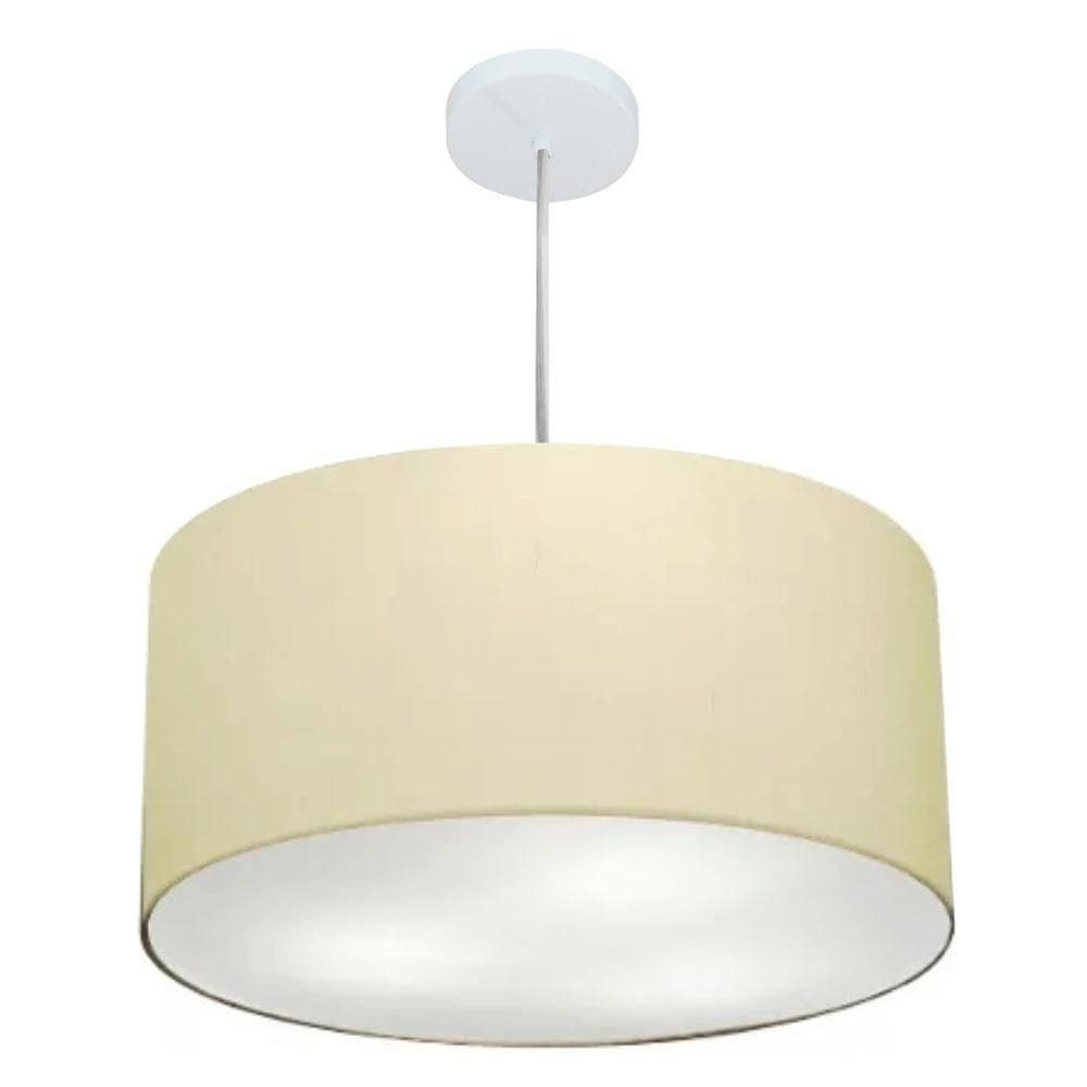 Lustre Pendente Cilíndrico Vivare Md-4213 Cúpula Em Tecido 50x30cm - Bivolt Algodão-crú 127/220v