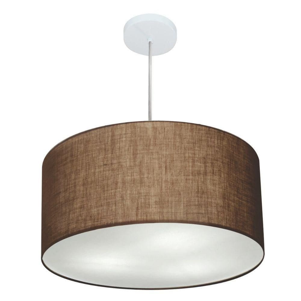 Lustre Pendente Cilíndrico Vivare Md-4213 Cúpula Em Tecido 50x30cm - Bivolt Café 127/220v
