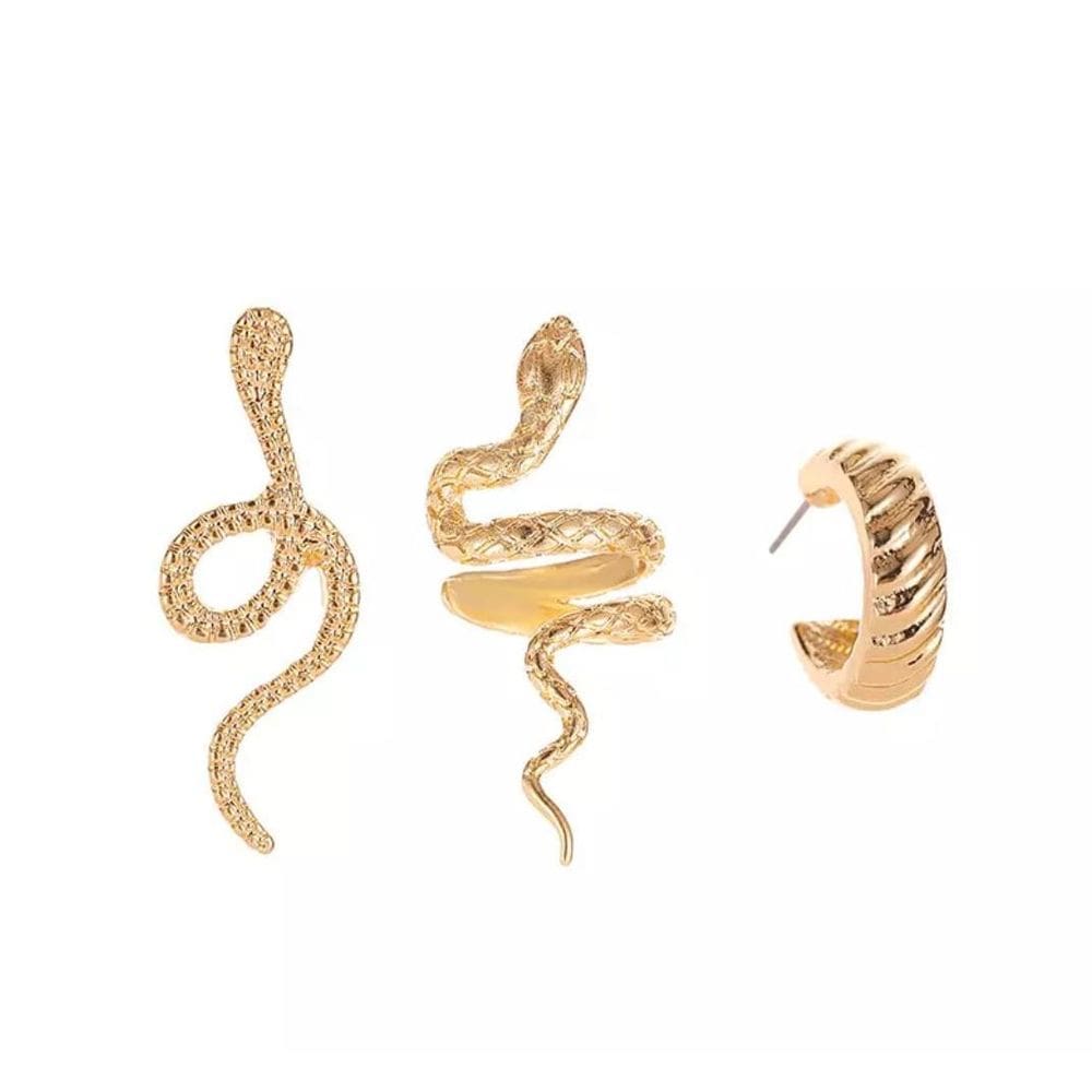 Brinco 3 Peças Piercing Cobra Dourado C1853