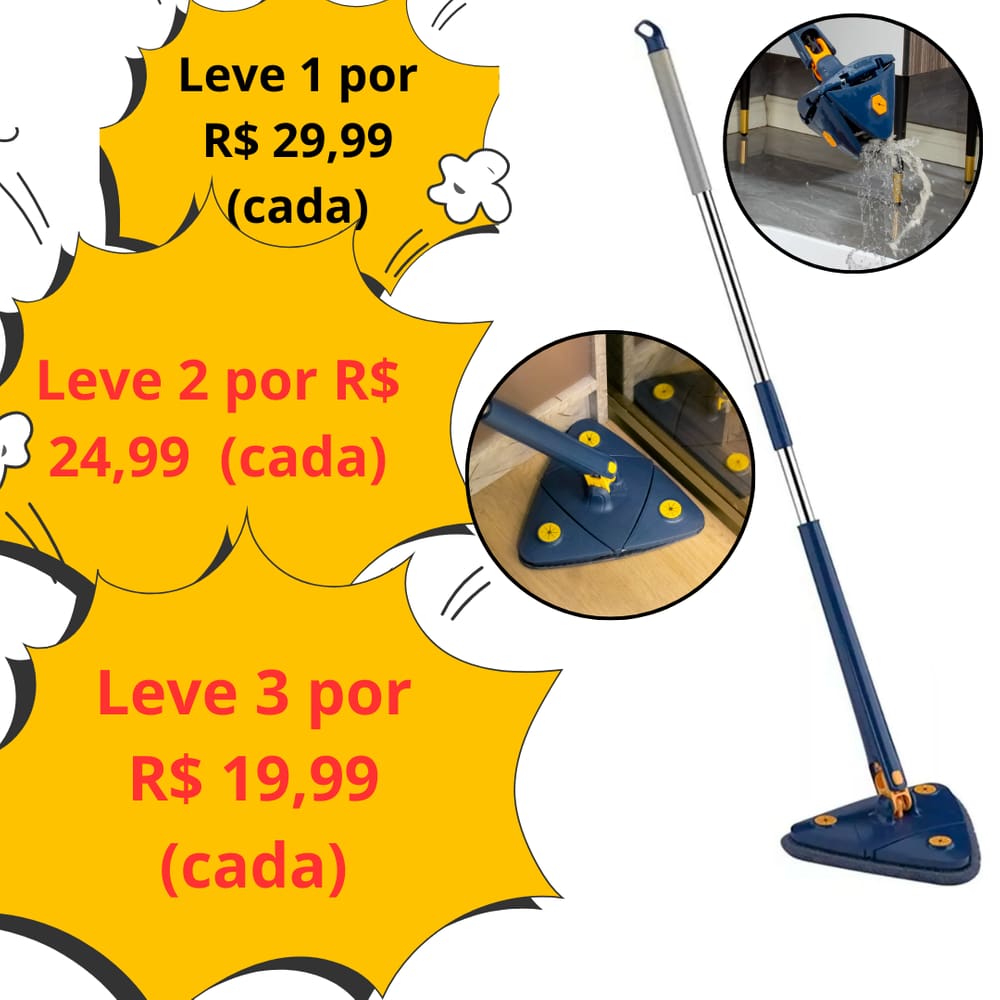 Leve Mais por Menos Rodo Mop Triangular Lava e Seca Limpeza Rápida - Kit Promocional FST023