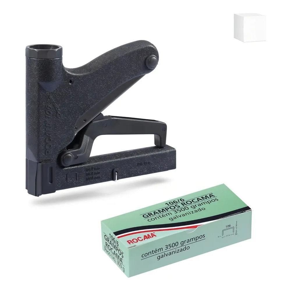 Grampeador Rocama 106 Premium + Grampo 106/6 Galvanizado