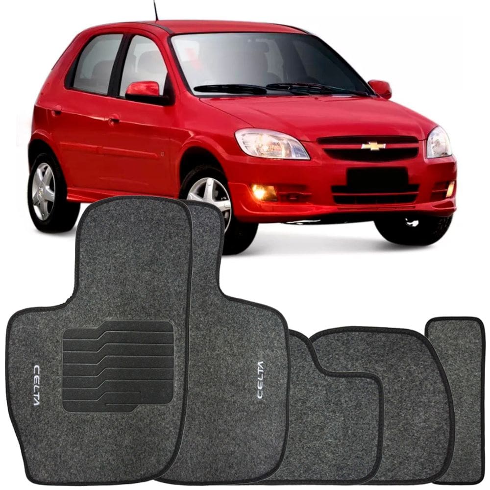 Jogo de Tapete Automotivo Carpete Chevrolet Gm Celta 2002 à 2018 Soft Logo Bordado 5 Peças