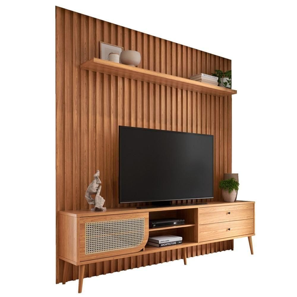 Rack Para Sala Com Painel Ripado Para 60 Pol Ada D03 Freijó - Lyam Decor