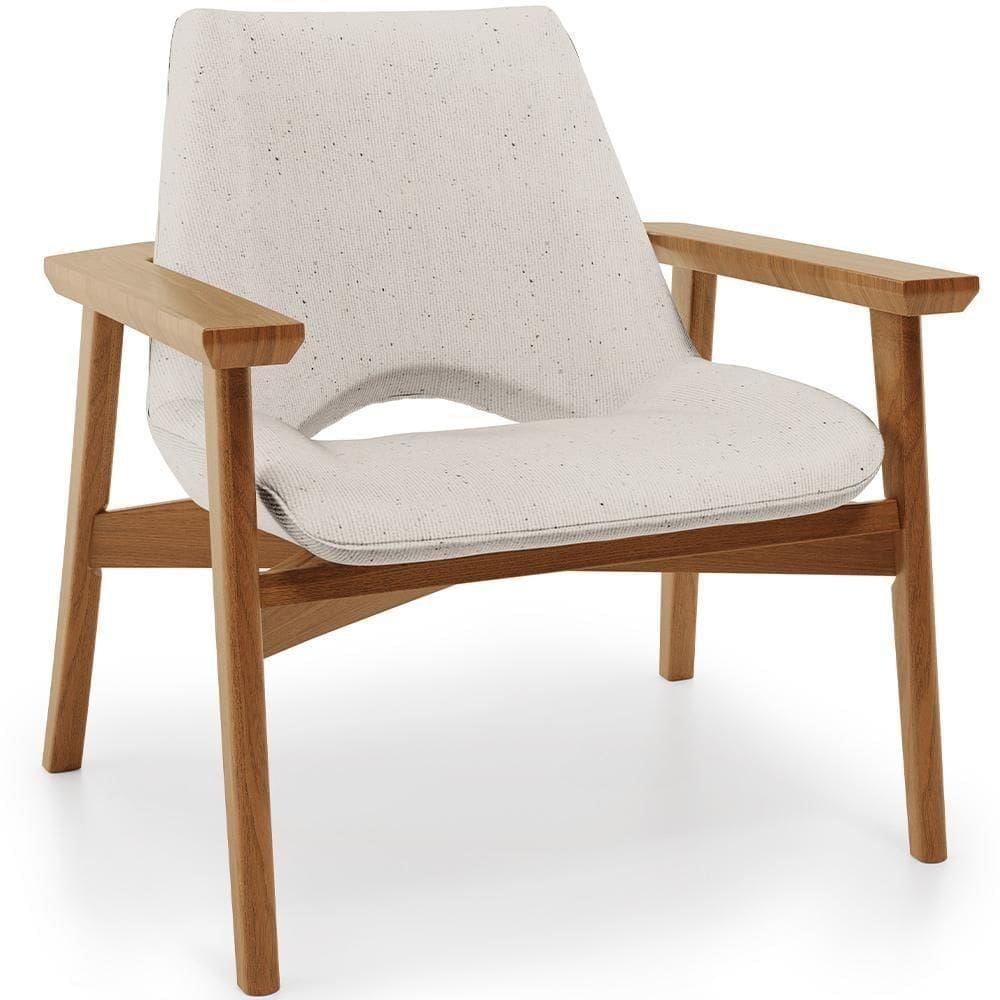 Poltrona Decorativa Para Sala De Estar Living Base Madeira Becker L02 Linho Cru - Lyam Decor