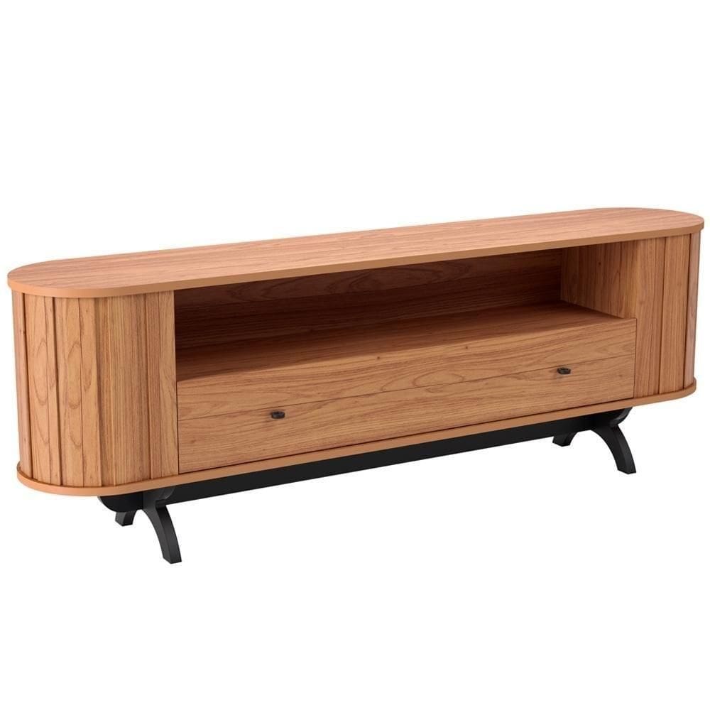 Rack Para Sala De Estar 60 Pol Orgânico 180cm Penina D03 Freijó Preto Fosco - Lyam Decor