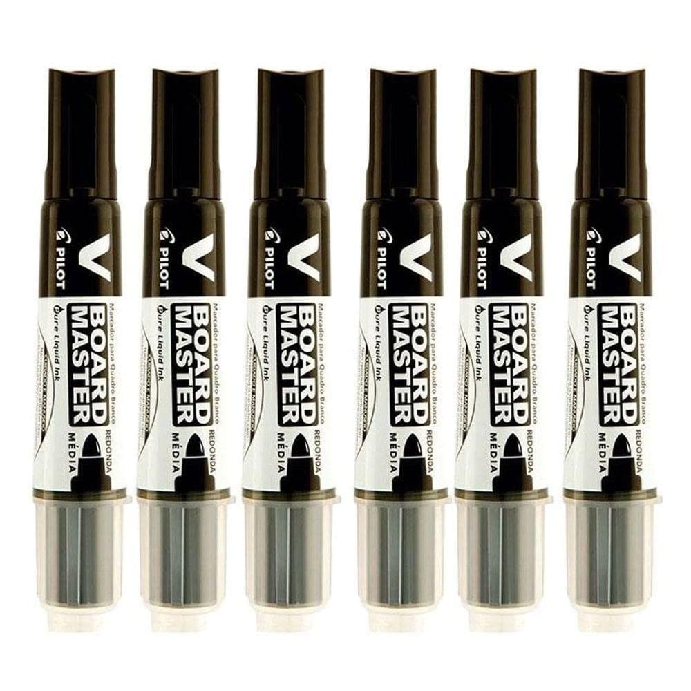 Pincel Para Quadro Branco Recarregável Board Master Preto 6 Unidades - Pilot