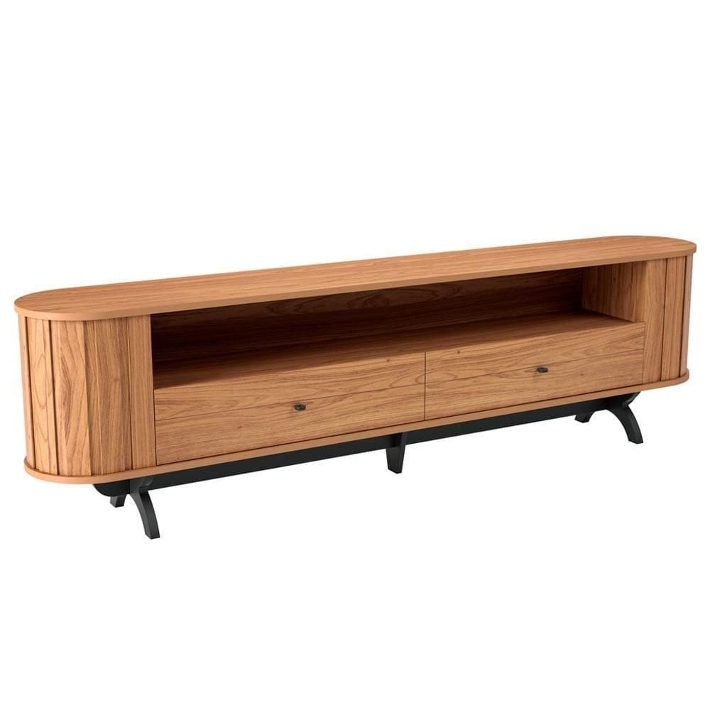 Rack Para Sala De Estar 60 Pol Orgânico 220cm Penina D03 Freijó Preto Fosco - Lyam Decor
