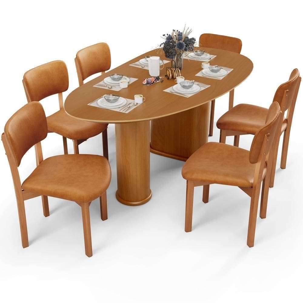 Mesa Para Sala De Jantar Ourense Com 06 Cadeiras Sala De Jantar Dara L02 Couríssimo Whisky - Lyam Decor