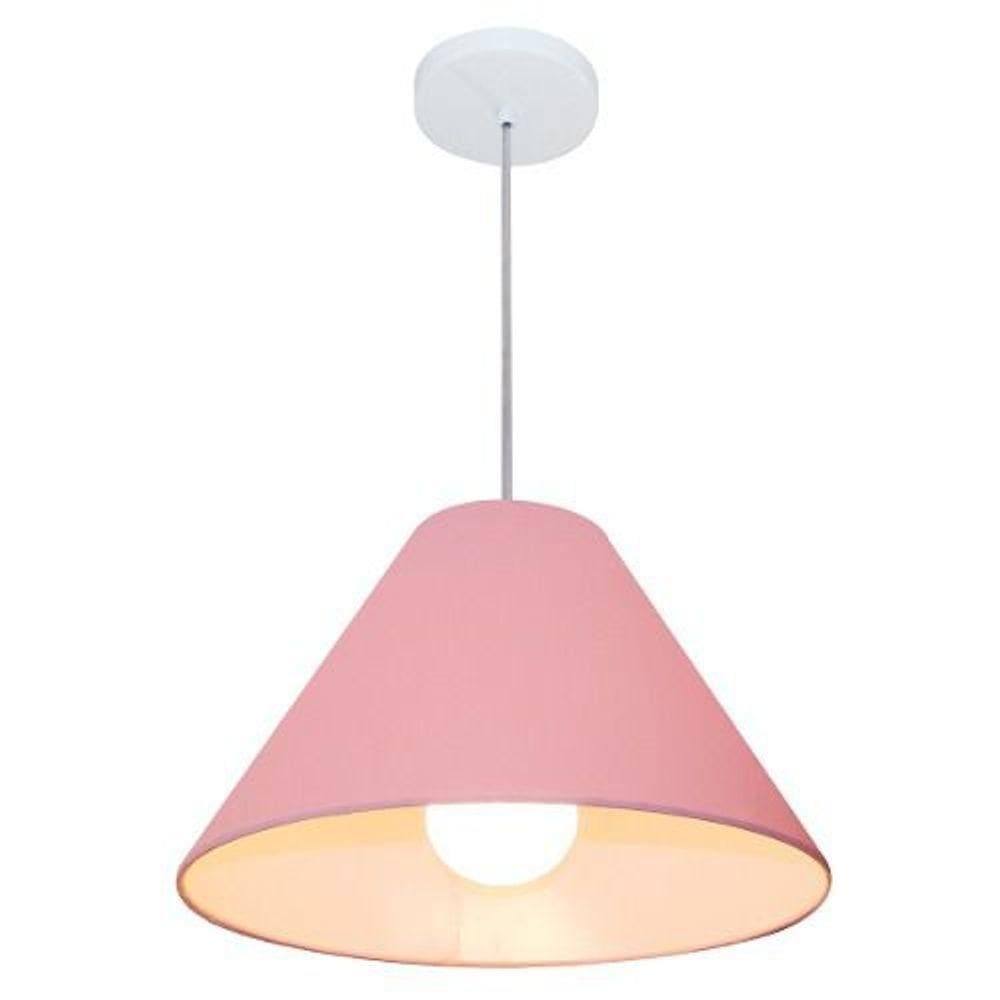 Lustre Pendente Cone Vivare Md-4078 Cúpula Em Tecido 25/40x15cm - Bivolt Rosa-bebê 127/220v