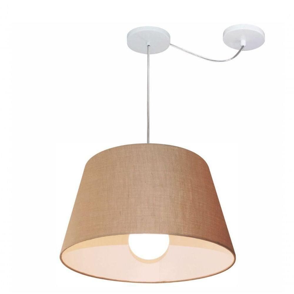 Lustre Pendente Cone Com Desvio De Centro Vivare Md-4273 Cúpula Em Tecido 30x40cm - Bivolt Palha 127/220v