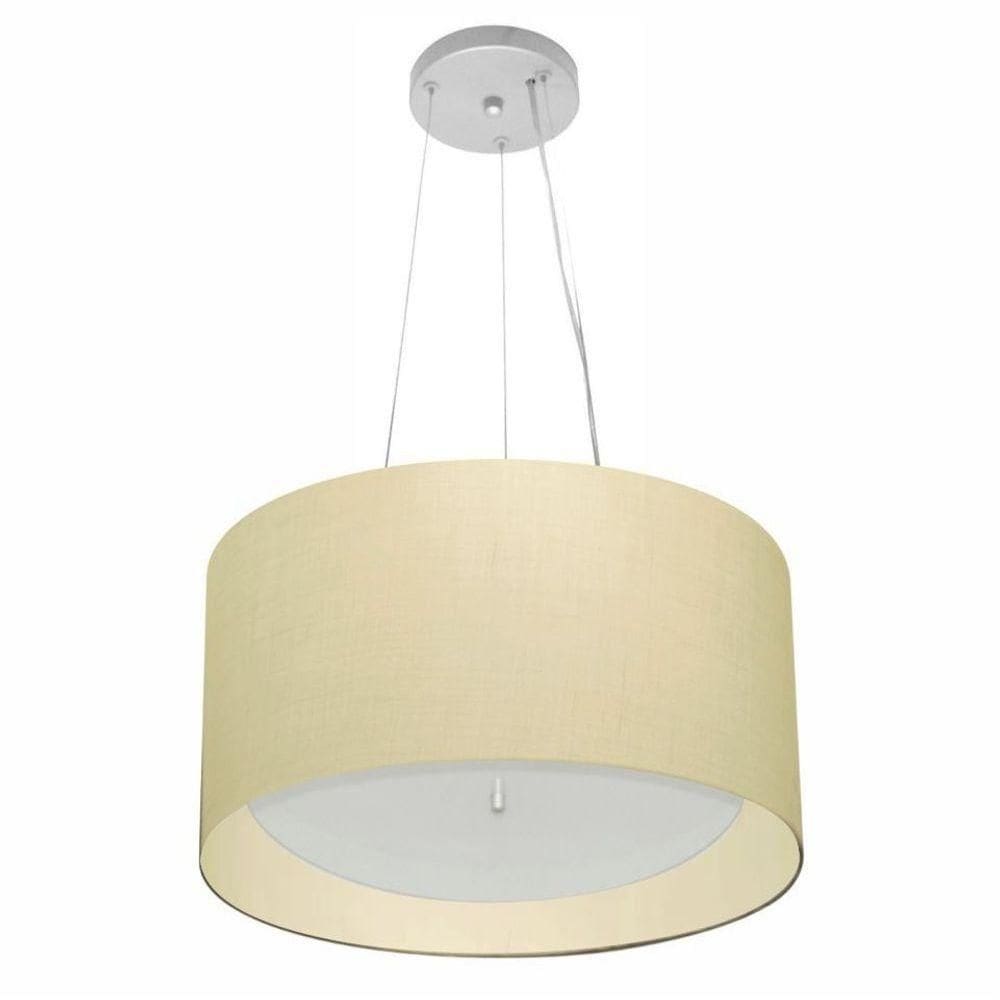 Lustre Pendente Cilíndrico Vivare Md-4319 Cúpula Em Tecido 40x25cm - Bivolt Algodão-crú 127/220v