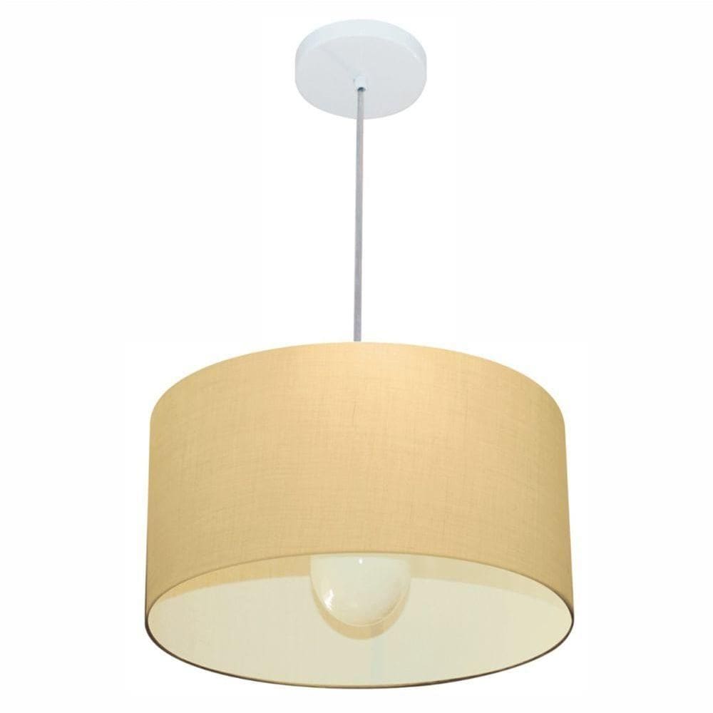Lustre Pendente Cilíndrico Free Lux Para Mesa De Jantar, Sala, Quarto, Churrasqueira E Balcão. Algodão-crú Tam: 40x21cm