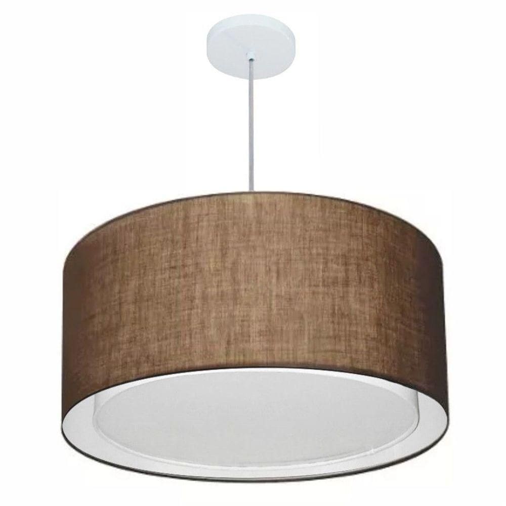 Lustre Pendente Cilíndrico Duplo Vivare Md-4296 Cúpula Em Tecido 55x30cm - Bivolt Café 127/220v