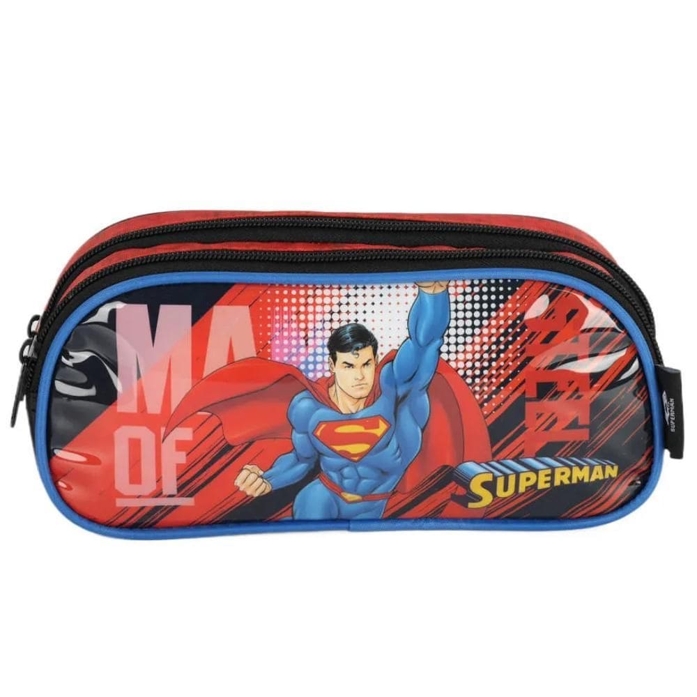 Estojo Escolar Infantil 2 Divisórias Super Man Dc Universe