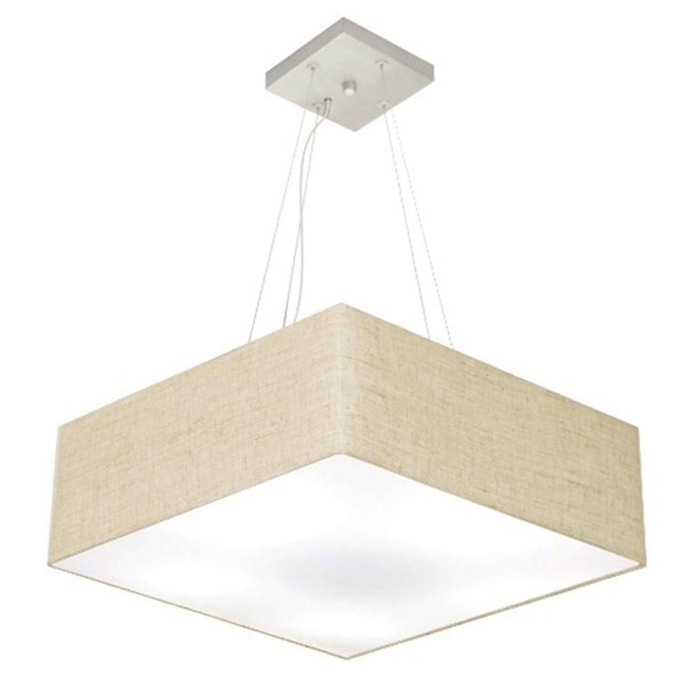 Lustre Pendente Quadrado Md-4137 Cúpula Em Tecido 15/70x70cm Rustico Bege - Bivolt