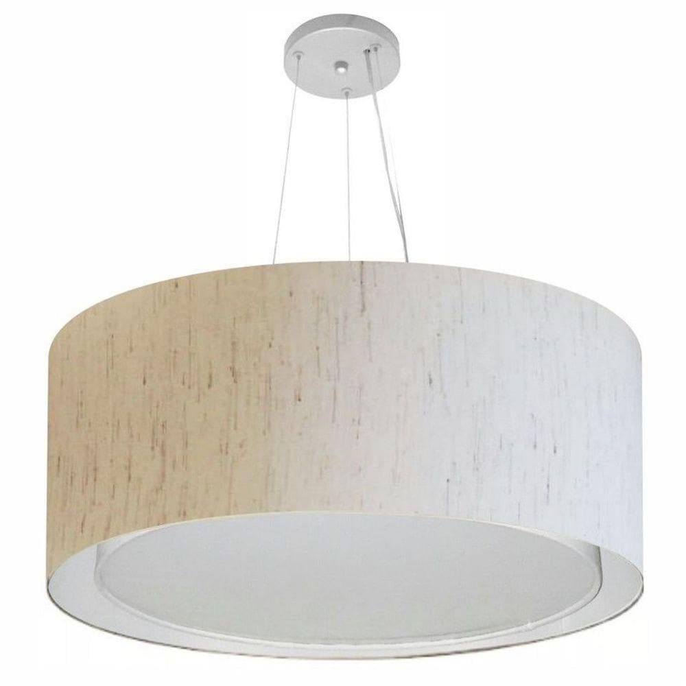 Lustre Pendente Cilíndrico Duplo Vivare Md-4301 Cúpula Em Tecido 55x30cm - Bivolt Linho Bege 127/220v