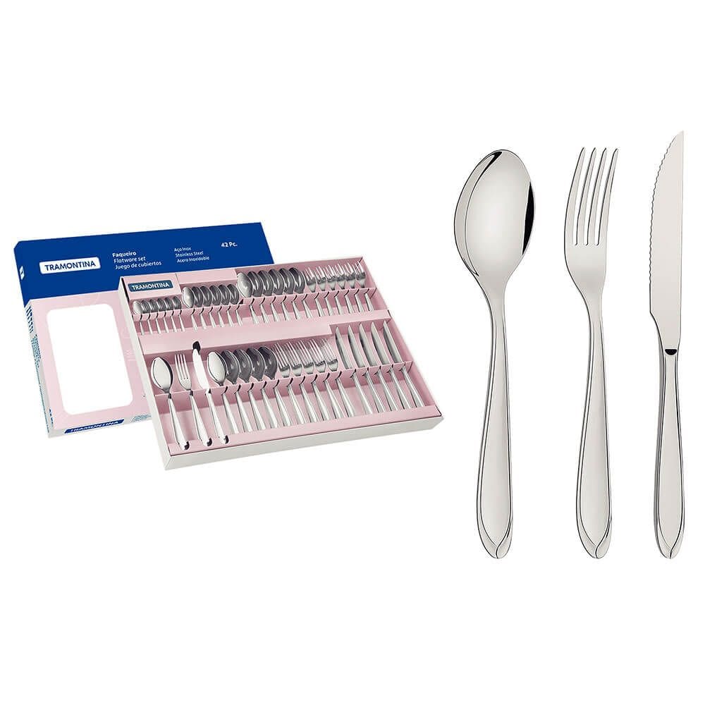 Faqueiro Tramontina Laguna Aço Inox com Facas para Churrasco Acabamento em Brilho 42 Peças 66906774