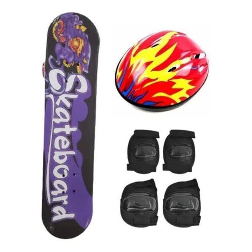 Skate Infantil Com Kit De Proteção E Bolsa Estampas Variadas