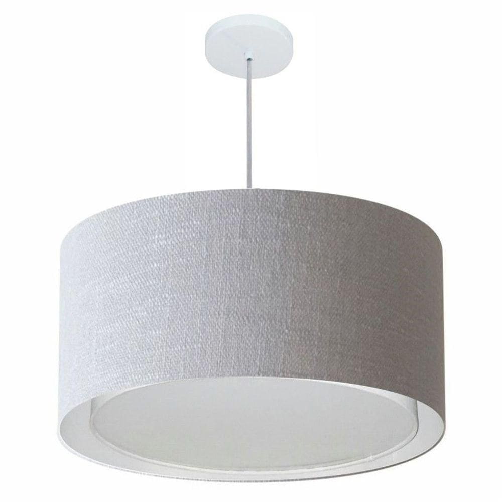 Lustre Pendente Cilíndrico Duplo Vivare Md-4296 Cúpula Em Tecido 55x30cm - Bivolt Rustico-cinza 127/220v