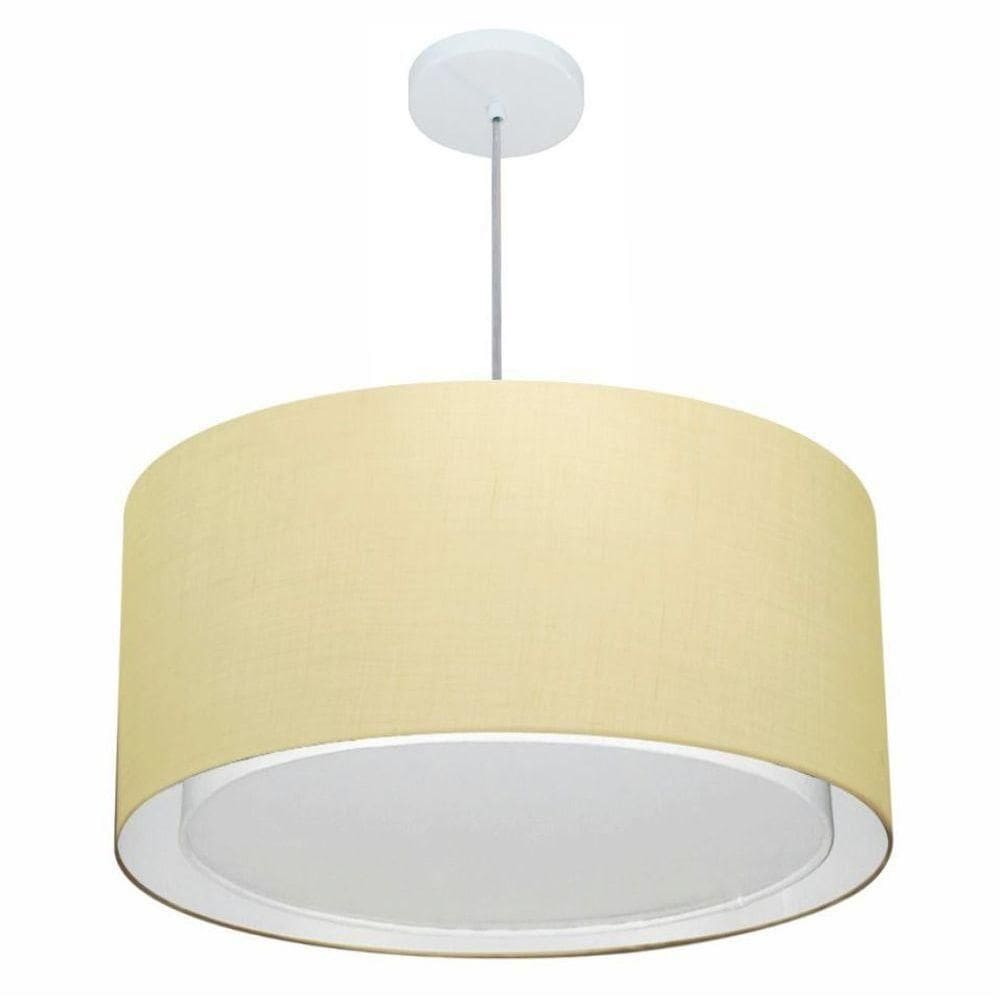 Lustre Pendente Cilíndrico Duplo Vivare Md-4296 Cúpula Em Tecido 55x30cm - Bivolt Algodão-crú 127/220v