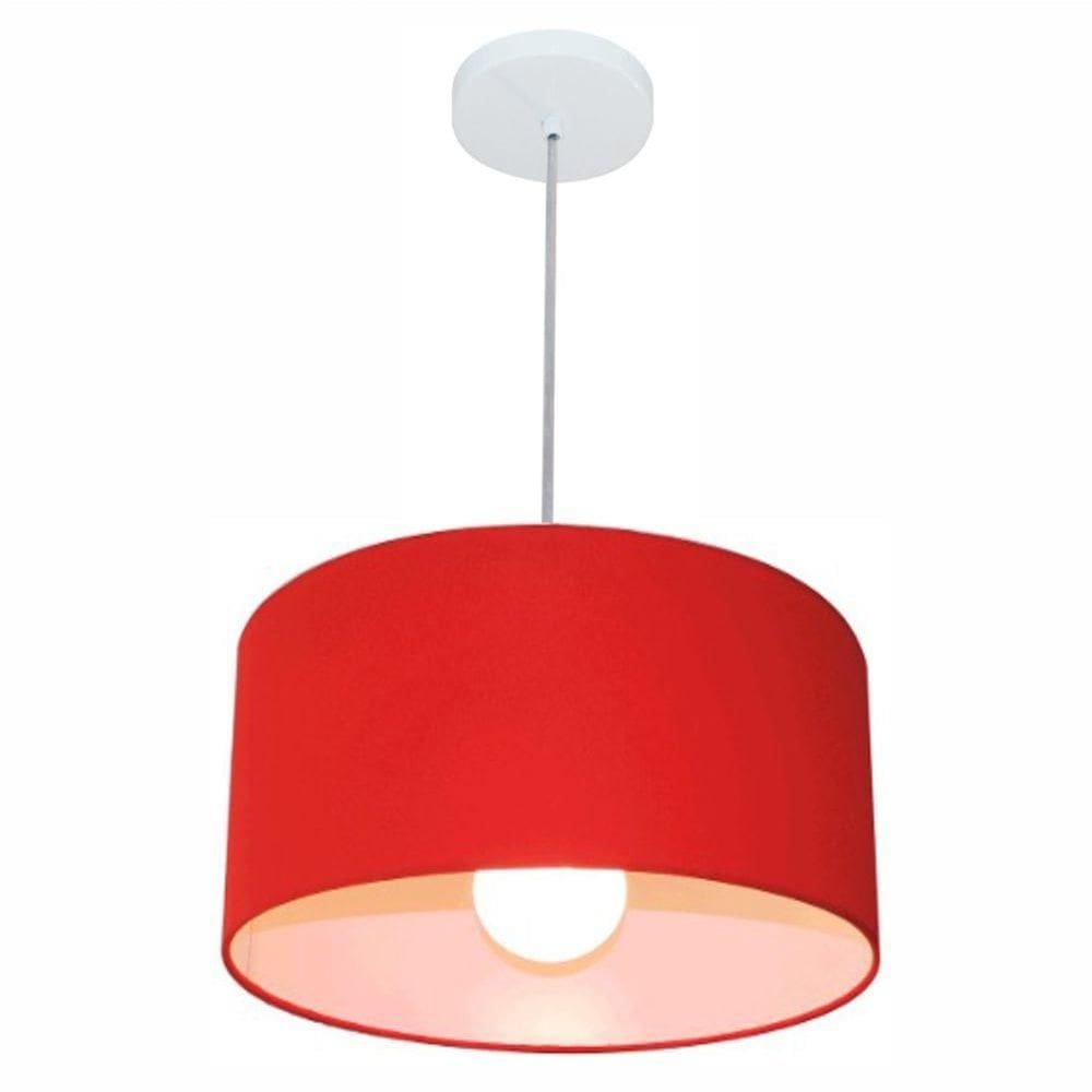 Lustre Pendente Cilíndrico Free Lux Para Mesa De Jantar, Sala, Quarto, Churrasqueira E Balcão. Vermelho Tam: 40x21cm