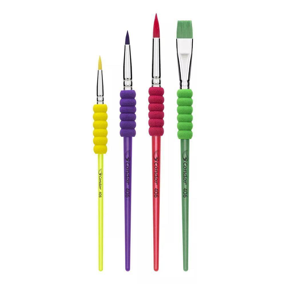 Kit Pincel Escolar Com 4 Pincéis Coloridos 406 Condor