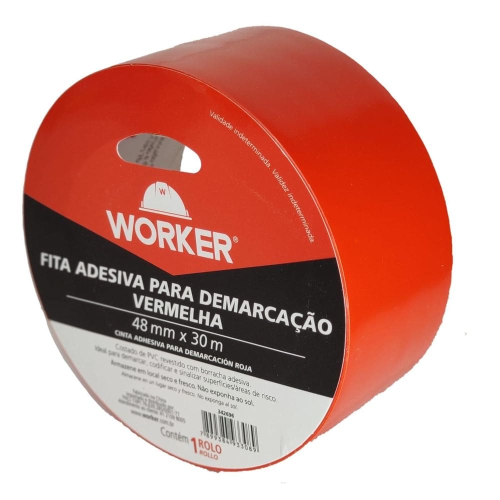 Fita Demarcacao De Solo Adesiva Vermelha 48Mmx30M Worker