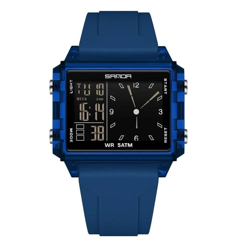 Relógio Analógico Digital 6273 Luminoso À Prova Da Água Sanda Azul