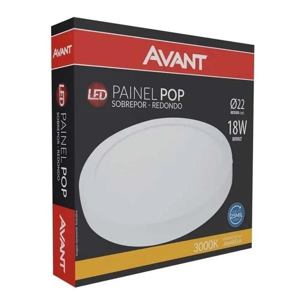 2X Plafon Redondo 18W Led Sobrepor Painel 22X22 Avant - Core