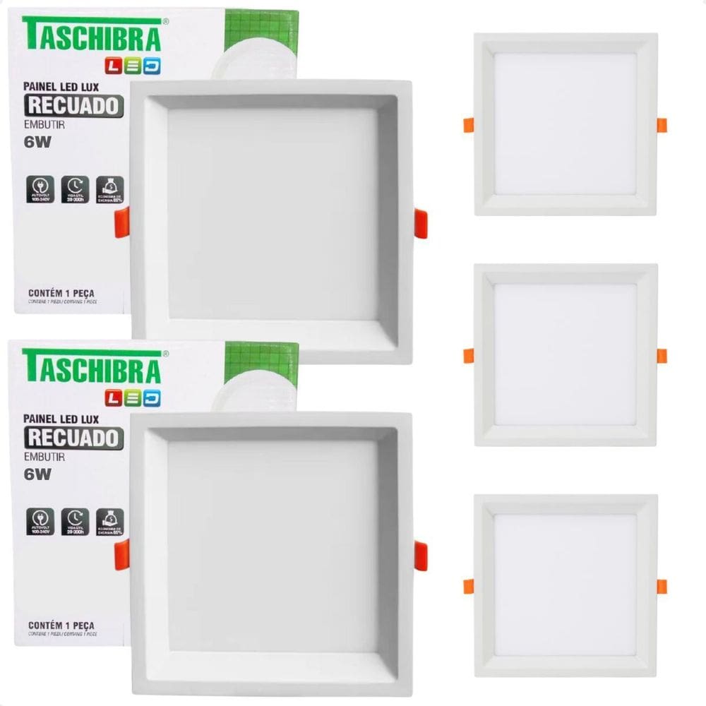 5 Painel De Led Quadrado Embutir Recuado 6W Bivolt 3000K