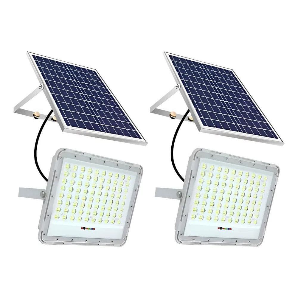 Kit 02 Luminária Refletor Led 100W Placa Solar Prova D`Água