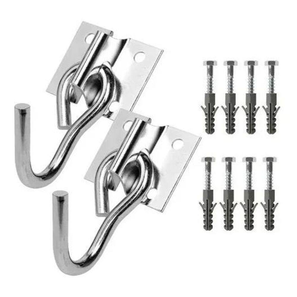 2X Gancho De Rede 250Kg Reforçado 3/16 Com Parafuso E Bucha