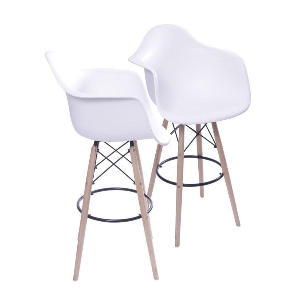 Kit 02 Banquetas Boxbit Dkr Pp Com Braço Branca Base Madeira