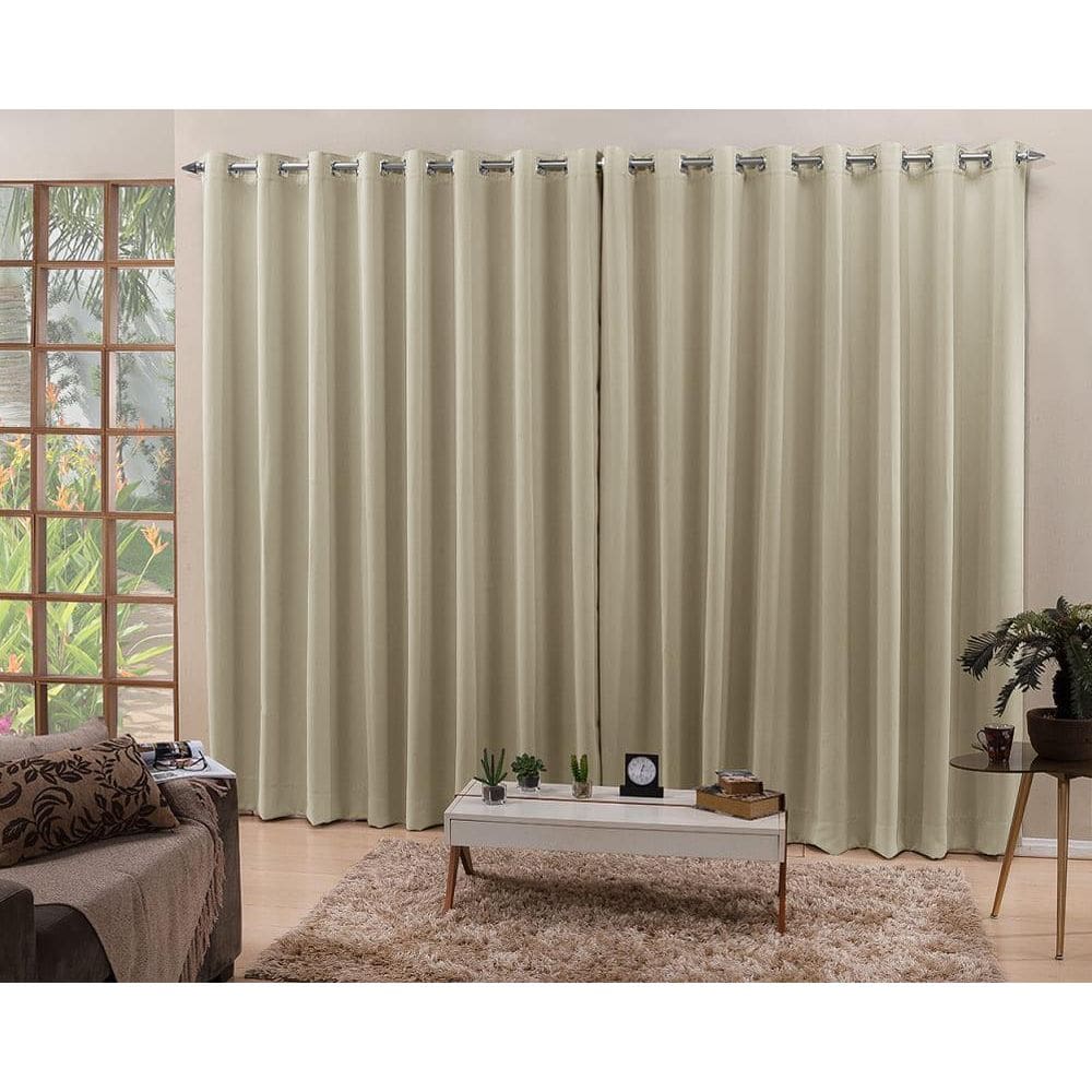 Cortina De Varão Areia 4,00X2,30 Blecaute Tecido