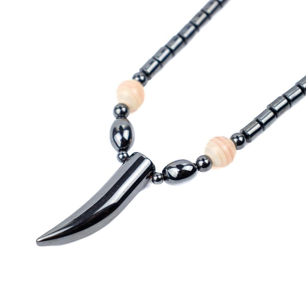 Colar Feminino Pedra Natural Hematita Dente Marfim 40 Cm