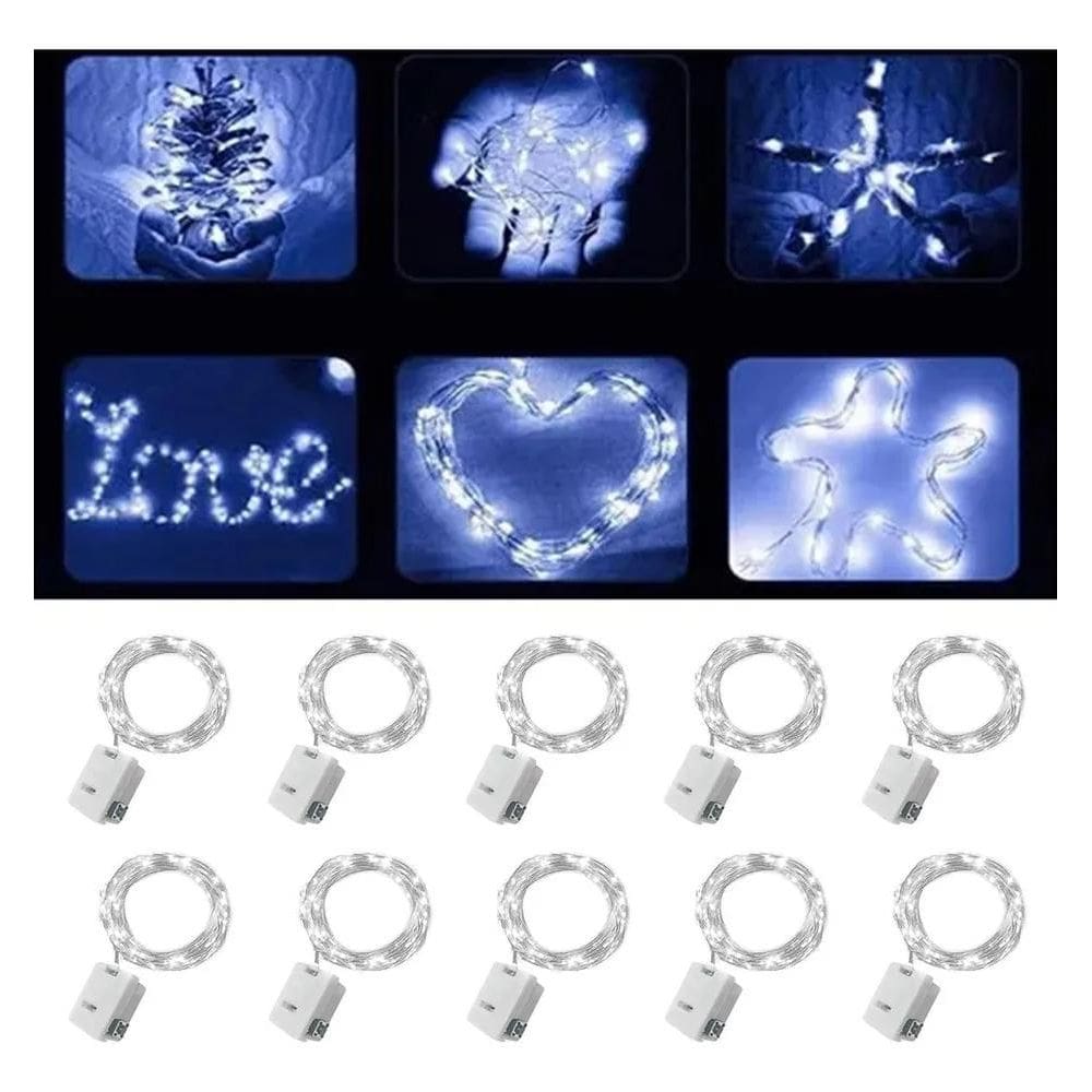 2X Kit 10 Fio Fada Cordão De Led 2M 20 Leds Fixo Bateria Bra