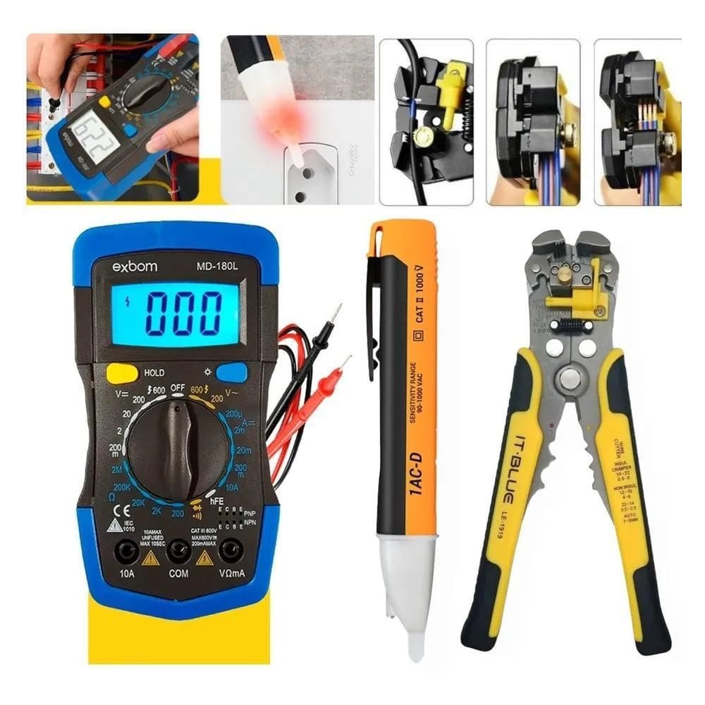Multimetro Digital + Alicate Desencapador + Caneta Tensão
