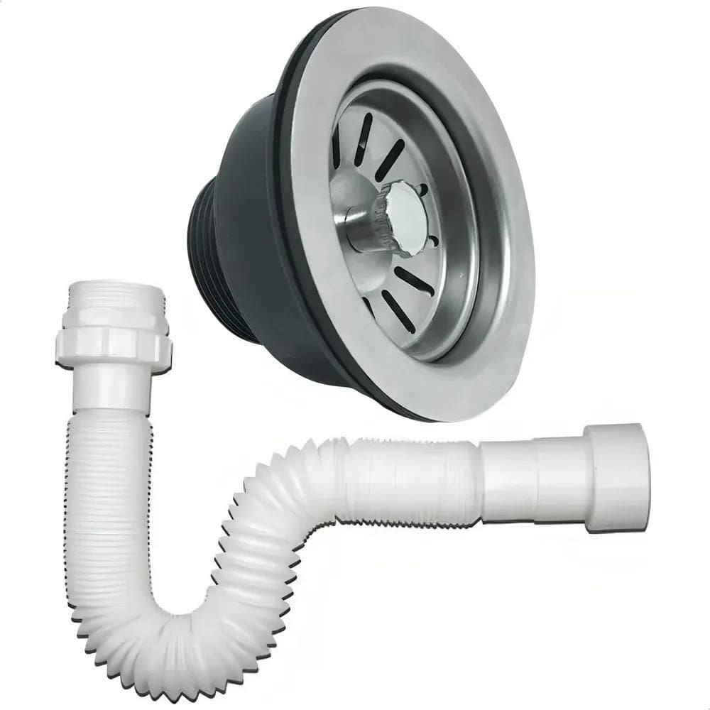2X Válvula Americana Inox 3. 1/2 + Sifão Flexível Branco 70C