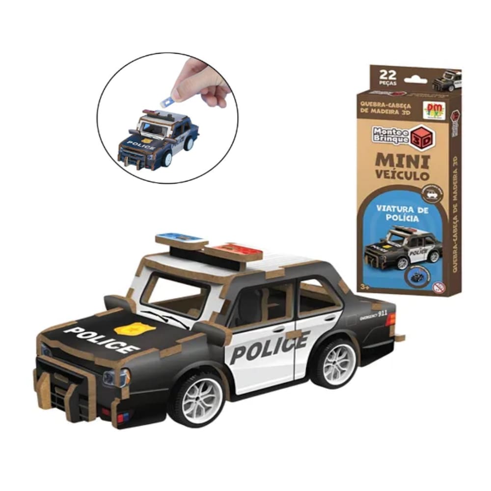 Brinquedo Quebra Cabeça Madeira 3D Carro Polícia Fricção