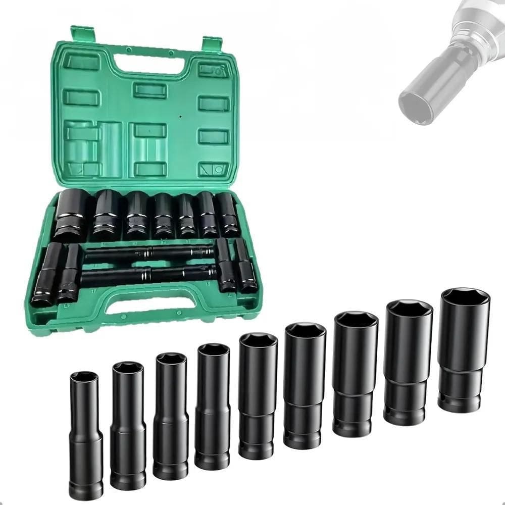 2X Jogo Soquete Longo Sextavado Impacto 1/2 8 A 32 Mm 15Pcs