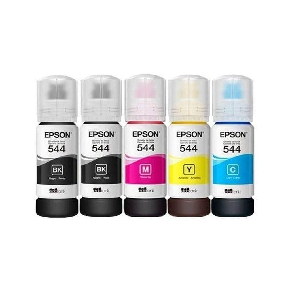 Kit 5 Tintas Epson 544 T544 autêntico 2 Preto , 1 Ciano , 1 Amarelo , 1 Magenta L-3110 L-3150 L-3250 - Refill