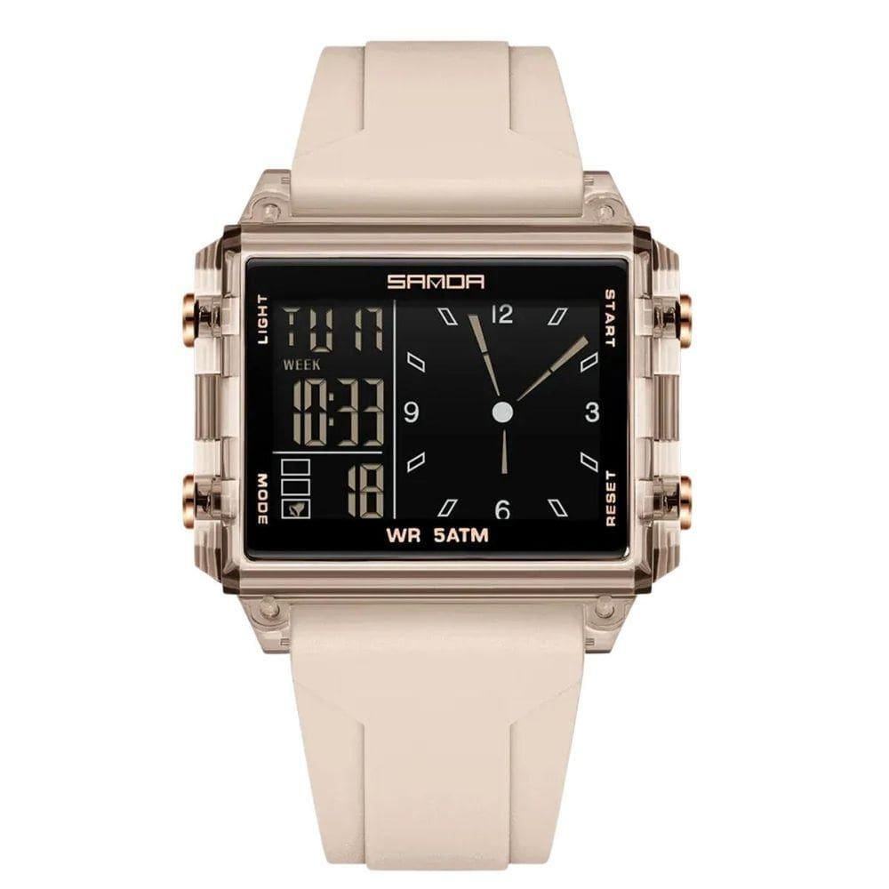 Relógio Analógico Digital 6273 Luminoso À Prova Da Água Sanda Bege