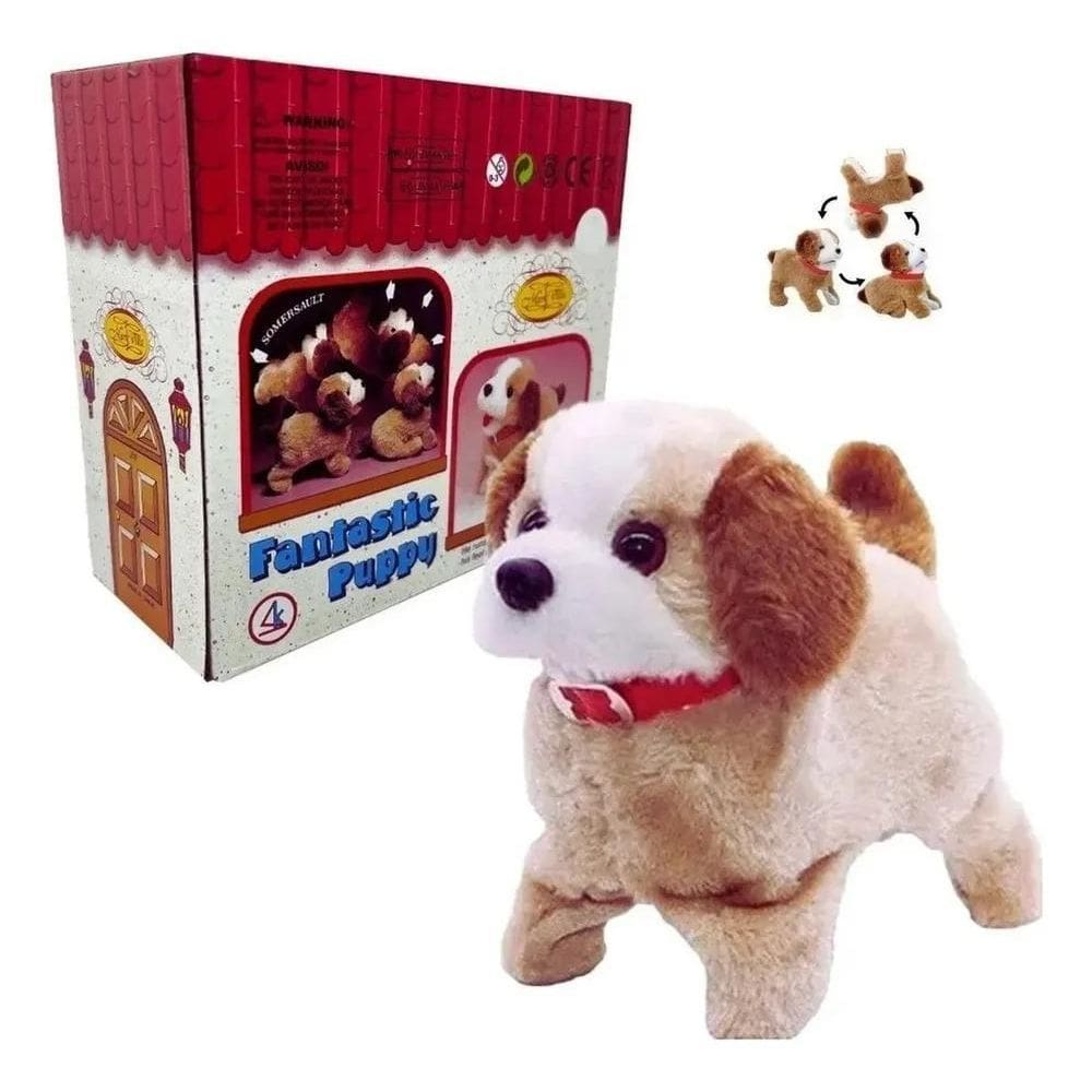 Cachorrinho Pelúcia Pula Anda Late Cambalhota Cachorro Pilha