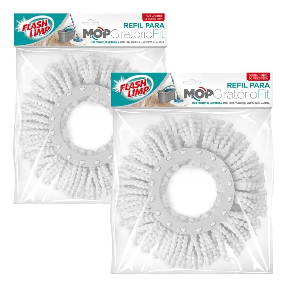2 Refil Para Mop 360 Giratorio Fit Flashlimp Esfregão 35Cm