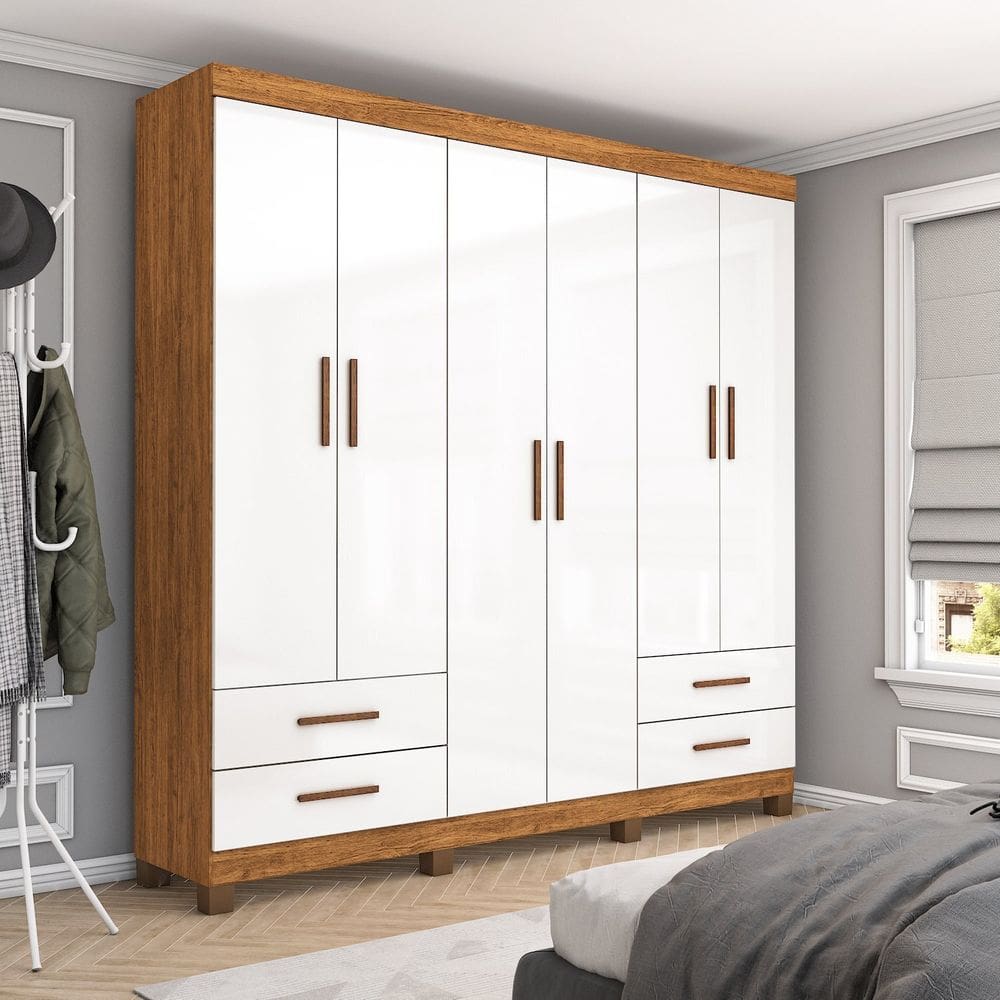 Guarda-roupa 6 Portas 4 Gavetas com Pés Genova Cinamomo/Branco